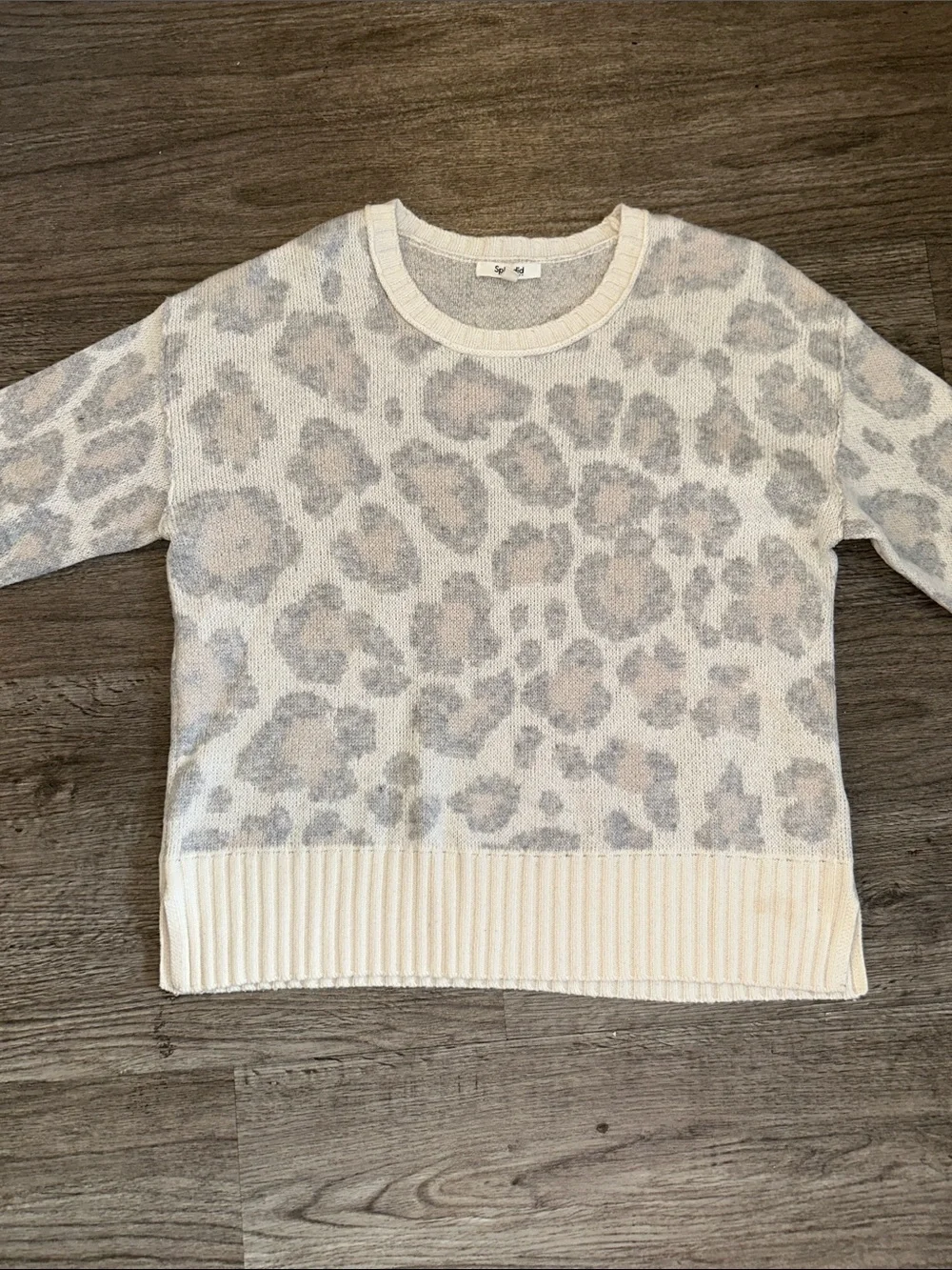 Splendid Collection Leopard Print Wool Cashmere Blend Sweater Size Large Neutral